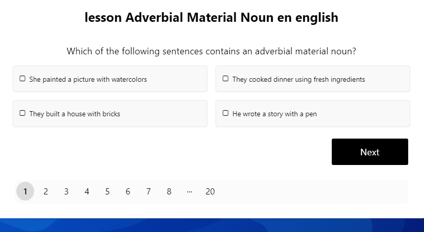 Test in a lesson Material Nouns